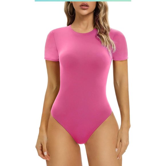 SHAPERX Women's Fit Everybody Bodysuit Soft Crew Neck T-shirt Body Suits with Th - Picture 1 of 7